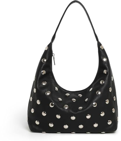 JRNDNIUO - Borse hobo con borchie da donna, borsa a tracolla in morbida pelle vegana con borchie, borse tote morbide