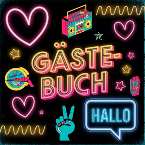 Gästebuch 90er Party Neon Style 50 Seiten