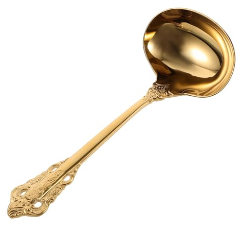 Gatuida Golden Serving Spoon Large Soup Ladle Kitchen Stainless Steel Multi-Function Hot Pot Spoon Practical Food Scoop