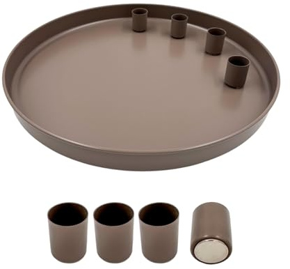 Tablett mit 4 magnetischen Kerzenhaltern – Mattes Design – Taupe, Ø 30 cm | Kerzenständer aus Metall, für Stabkerzen mit Ø2,2 cm – Dekotablett für deinen DIY Adventskranz & Tafelkerzen – Seaside No.64