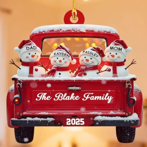 Personalisierter Weihnachtsanhänger Schneemann Christbaumschmuck mit 2/3/4/5/6 Familienamen - 2025 Weihnachtsdeko aus Acryl Ideales für die Familie, Eltern, Kinder
