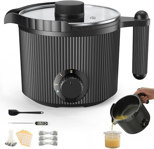 FONCOOD Wax Melt Making Kit for Adult Beginners, 1.5L Wax Melter with Pour Spout,Includes Melting Pot,Stirring Spoon,Thermometer,Wick, Stickers & Centering Device for Soap Candle Crafting