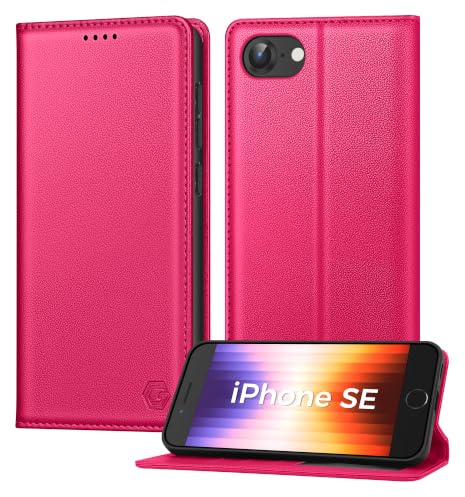 Kirnntca Handyhülle für iPhone SE 2022/2020 iPhone 8/7 Hülle, Kartenfach Premium PU Leder Klapphülle Schutzhülle, Standfunktion Tasche Flip Case für iPhone SE 2022/2020 iPhone 8/7 - Magenta