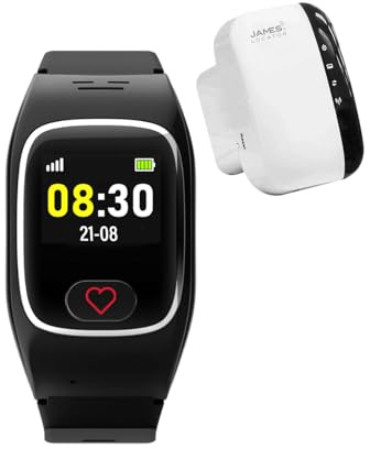 James B8 Notrufuhr Locator, Indoor-Tracking - SOS-Notruf, GPS-Ortung, Sturzmelder, Geofence, 24/7 Alarmzentrale, AMOLED-Display, IP67 Wasserschutz, Schwarz, Premium Box