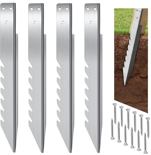 AROMUJOY Anclajes de suelo para postes de madera, 4 unidades, longitud de 40 cm, soporte para postes de acero galvanizado para columpios, cobertizos de jardín, vallas, proyectos de jardín