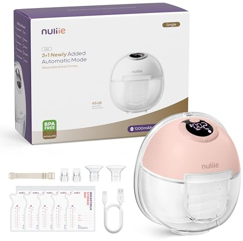 Nuliie Electric Breast Pump Hands-Free S32, Wearable Portable Breast Pumps 4 Modes 9 Levels, 24MM Comfortable Flange, More Private, Replaced Accessories Included (1 Pack, Pink)