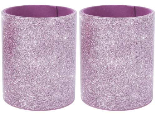 CALFOVERA 2 Stück Glitzer Make Up Pinselhalter Aus PU Leder Lila Rund Stifteaufbewahrungsbox Multifunktionaler Schreibwarenbehälter Luxuriöser Schreibtisch Organizer Für Büro Und Zuhause
