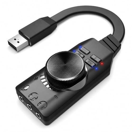 Elprico USB-Soundkarte, Externe Stereo-Soundkarte mit Lautstärkeregler und Mikrofon-Stummschaltung, USB-auf-3,5-mm-Klinken-Audio-Adapter für Wins, PC, Laptop, Desktop, Headset und