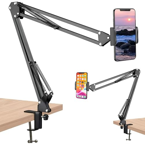 FIRFIT Soporte para Teléfono Celular con Brazo Articulado – Flexible para Videografía, Fotografía y Transmisión en Vivo, Base Plana, Negro