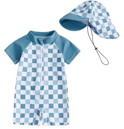 Costume da Bagno per Neonato Anti-UV Tuta da Nuoto a Maniche Corte e Cappello Bagno Set Protettivo in Neoprene Solare Muta Surf Swimsuit Spiaggia Mare Piscina Spiaggia Immersioni Costume