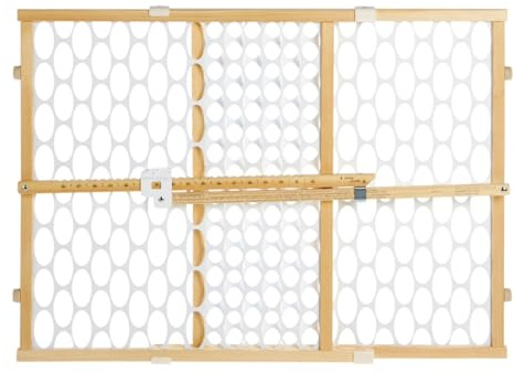 Toddleroo by North States Quick Fit Oval Mesh Wooden Baby Gate: 26.5- 42 Wide. Pressure Mounted Baby Gate for Doorway. Tension Lever for Quick Custom Fit. (23 Tall, Sustainable Hardwood)