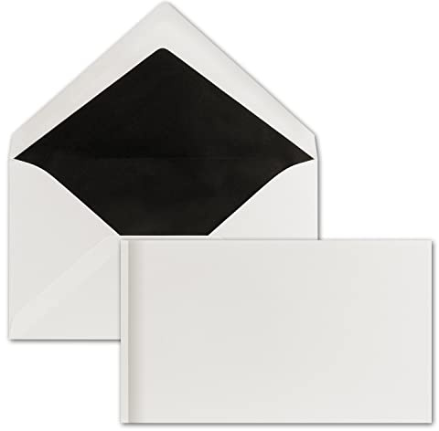 25x Trauer Umschlag mit Schattenrand (Trauerrand), DIN B6, 120 x 204 mm, Farbe Edel-Weiß, schwarz gefüttert mit Nassklebung