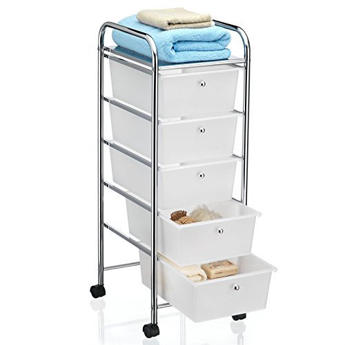 IDIMEX Badregal Rollwagen Rollcontainer GINA, mit 5 transparenten Schubladen und Metallgestell verchromt