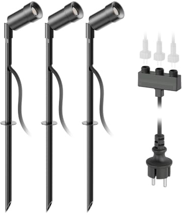 ledscom.de LED Gartenstrahler Spico schwarz mit Erdspieß für außen IP44 je 105lm warm-weiß 3er Set