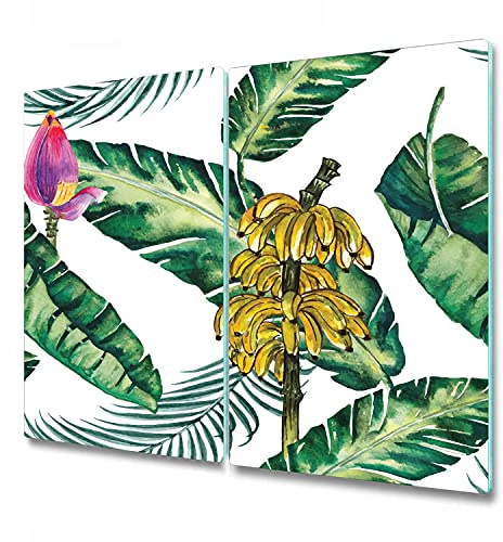Coloray Glass Chopping Board Cutting Board Protection Splashback for Kitchen 2X 11.8 x 20.5 inch / 2x30x52cm Worktop Tempered Safety Glass - Banana Leaves Tropical Monstera Leaves