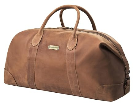 DRAKENSBERG Leder Weekender 'David' (60cm) große Reisetasche Herren Damen, Vintage Design, erweiterbar | 60L, Havanna-Braun, DR00306