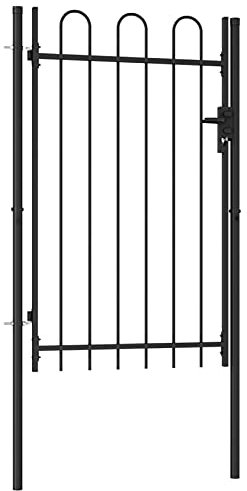 Goliraya Fence Gate Steel Fence Gate Single Door with Arched Roof or Spike Roof Door Security Barrier Outdoor Garden Yard Patio Entrance Way Steel 1x1.5 m Black