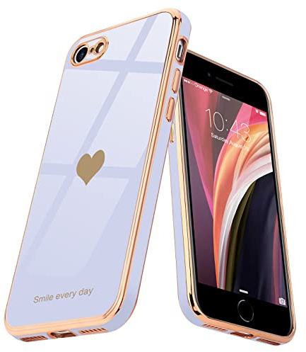 Teageo Hülle für iPhone 7/8/SE2020/2022 Frau Herzmuster, Lila | Mädchen Stilvoll Galvanisierte Schutzhülle Weich TPU Phone Case