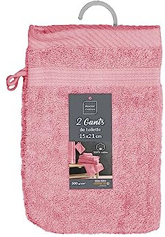 Douceur d'Intérieur, 2 guanti da bagno (15 x 21 cm) tenerezza legno di rosa, spugna