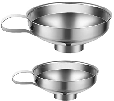 2 Pack Jam Funnel Set Stainless Steel Wide Mouth Funnels with Handle Metal for Kitchen Transferring Fluid, Powder, Wine, Cooking Oil, Beans and Jam (Small and Large)