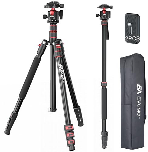 EVUMO Trépied Appareil Photo 203cm, Aluminium Overhead DSLR Camera Tripod Trepied De Voyage Avec Rotule à 360 Degrés Et Monopode, Trépied Vidéo Reflex Avec 2 Plateaux à Changement Rapide, Capacité 8kg