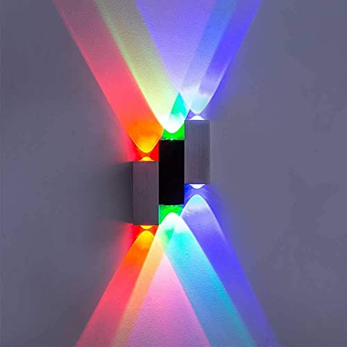 vsGotber Wall Lamps Sconces 6W RGB 6 LED Up and Down Multi Color Wall Lamps Home Interior Wall Uplighters for Living Room Hallway Neon bar Coffee Shop Hotel Aluminium Wall Sconces