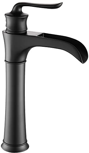 FBUKE Hohe Waschtischarmatur Schwarz, Messing Mischbatterie | Sanfter Wasserfall,Designpatent,Rostschutz,Fingerabdruckschutz,Gesundheit