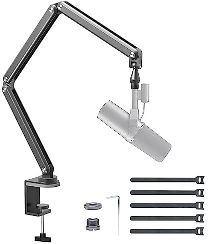 FULAIM Braccio per microfono in alluminio compatibile con RODE, supporto per microfono regolabile per Shure, microfono arm con adattatore da 3/8 - 5/8 per Game Streaming Podcast Interview (Grigio)