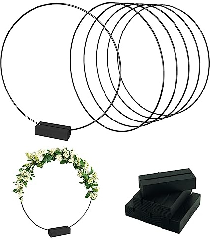 Worown 6 Stück Metallringe zum Basteln, 30cm Metallring mit Holzständern, Schwarz Metallring mit Fuß für DIY Hochzeits-Tisch-Dekorationen, Wandhängende Handwerke