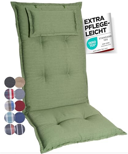 gardisun Gartenstuhlauflagen Hochlehner mit Kopfteil I Extra Dicke Sitzauflagen I Made in Europe I Polsterauflagen für Hochlehner I Auflagen mit extra hohem Komfort I 1er Set I Grün