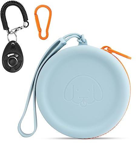 Leckerli-Tasche aus Silikon,2 Stück,Futtertasche für(Himmelblau) Hundetraining,Hundezubehör,Taschengröße,leicht zu reinigen,geruchlos,Reißverschluss-Design,tragbare Leckerli-Tasche für Hunde()