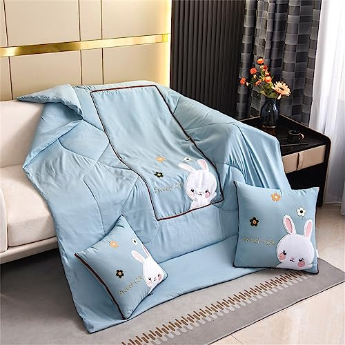 Surwin Reisedecke Kissen Decke 2 in 1, Flugzeug Auto Einfarbig Steppdecke, Verwandlungskissen Decke mit Reißverschluss, Multifunktionale Zierkissen Wohndecke Sofakissen (150x190cm,Hellblau)