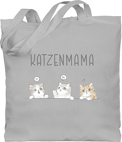 Baumwolltasche - Katze Katzen - Katzenmama Katzenbesitzerin Katzenliebhaberin Katzenmutter - Unisize - Hellgrau - geschenke für cat katzenmotiv jutebeutel katzenliebhaber cats einkaufstasche frauen