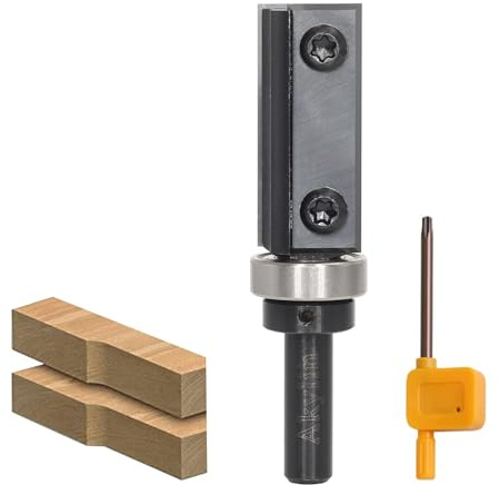 AKYLIN Wendeplatten Bündigfräser 8mm Schaft，4-seitigen Austauschbare Hartmetall Klinge，Bündigfräser Oberfräse mit Kugellager Holzfräser für Kantenbearbeitung