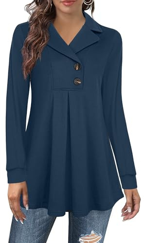 Datuhao Lange Tunika Pullover Damen Elegant V-Ausschnitt Langarm Klassisch Herbst Pulli Strick Oversize Feinstrickpullover Lang Einfarbig Locker Winter Longbluse