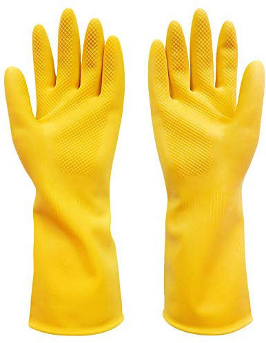 Yellow Latex Cleaning Gloves Non-Slip Dishwashing Gloves Reusable Washing Up Gloves for Kitchen, Garden, Bathroom, Restaurant(L)