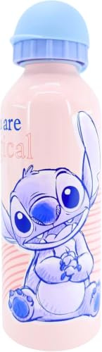 Disney Stitch Bouteille Réutilisable, Stitch et Angel Conception en Aluminium Résistant, Gourde pour Filles, Bouteille de Voyage, Capacité 500 ml (Bleu)