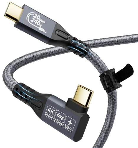 YIWENTEC USB C Cable to USB C 3.2 male male Gen2 X 2 Type C Charging Cable, 20 Gbps Data Transfer, 240 W 48 V/5 A Fast Charging Cable, 4K @ 60Hz Video Transfer (angle, 1M)