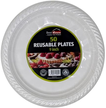BH | 100 Pcs White Dinner Plates | 9 Inch | Washable & Reusable Heavy Duty Dinnerware for Parties | Microwave Safe Crockery for Birthday Parties, Catering, Camping, BBQ & Everyday Use - By Best House