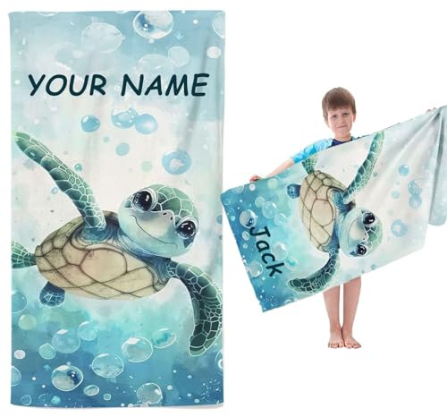 Goplnma Personalisiert Schildkröte Strandtuch Mit Namen, Personalisierte Handtuch Badetuch Mit Namen Mikrofaser Strandtuch Groß 100x200cm Badetuch Schildkröte Für Kinder (1,80 x 150 cm)