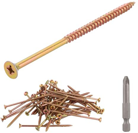 ASelected 150Pcs(1Kg) Wood Screws M5 (5Mm X 100Mm) Gold For Wood Chipboard,Home Diy Constructing Repair