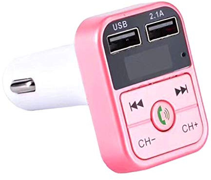 BaotyJie Transmetteur sans Fil Bluetooth CarFM Prise en de La Carte TF Double Chargeur USB, Rose