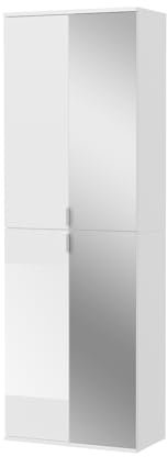 Inn.Furn Garderobenschrank mit Spiegel weiß Hochglanz Schuhschrank mit Spiegeltür Flur Diele 60 x 193 cm SystemX