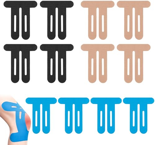 12 PCS Kinesiology Knee Tape, Elastic Waterproof Pre Cut Muscle Tape Sports Tapes for Relief Knee Pain, Provide Support and Stability for Running,Cycling,Sports - Breathable and Waterproof