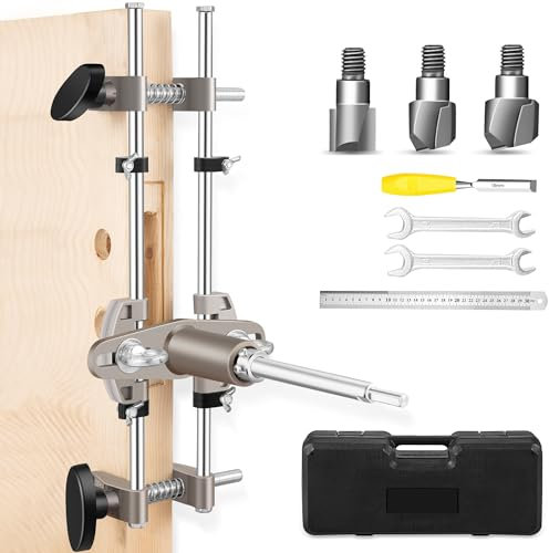 Mortise Lock Jig, Door Lock Hole Opener Kit for Wooden Door with 3PCS Tungsten Steel Cutter Blade, Mortising Jig Tool Door Mortise Jig (Door Lock Mortiser Kit)