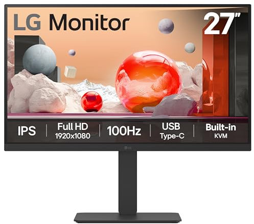 LG Monitor 27BA650 - FHD 1080p IPS 27 inch, 100Hz, 5ms, Office Display, Built-in Power/KVM/Speakers, USB-C, USB Hub, D-Sub, HDMI, DisplayPort, Matte Black