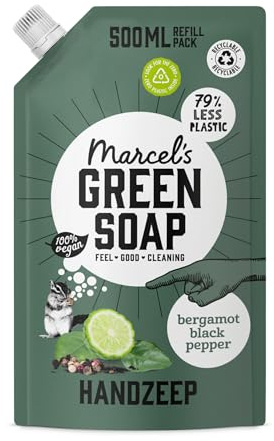 Marcel's Green Soap - Recharge de savon pour les mains Poivre noir & Bergamote - Formule sans microplastique - Recharge de savon pour les mains - Vegan
