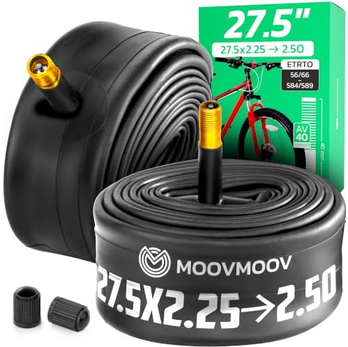 MoovMoov Fahrradschlauch 27,5 Zoll - Für Reifen 27.5x2.25, 27.5x2.30, 27.5x2.35, 27.5x2.40, 27.5x2.45 und 27.5x2.50 mit ETRTO 57-584 bis 66-584 - 2er-Set - Für Fahrrad