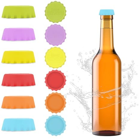 12 Pezzi Tappi in Silicone Riutilizzabili per Birra, Vino e Champagne,Tappi Colorati per Bottiglie di Birra, Universali & Senza BPA, Chiusura Ermetica Tappo per Vino in Silicone, per Birra Champagne