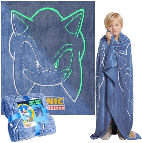 Get Trend Sonic The Hedgehog Manta Que Brilla en la Oscuridad 130x150cm para Niños y Adultos, Ideal para Cama o Sofá, Diseño Decorativo (Azul Sonic)